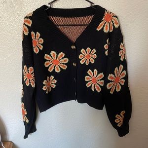 Shein orange, black, and yellow cardigan